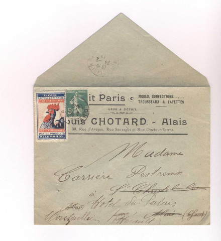 "Le petit Paris", modes, confections, trousseaux et layettes, Louis Chotard, 39, rue d'Avéjan, rue Sauvages et Docteur Serres - Alais