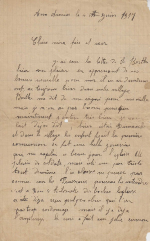 Lettre des Armées envoyée par Aimé Roudil à sa mère, son frère et sa soeur