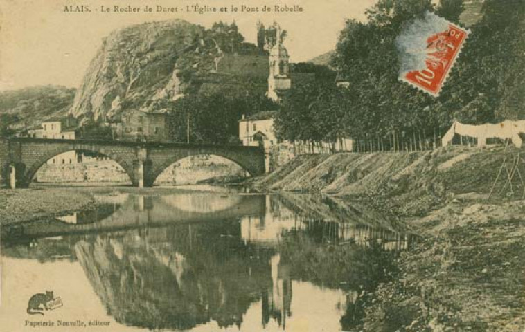 Le rocher de Duret, l'église et le pont de Rochebelle