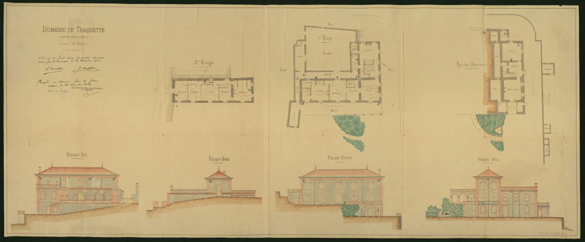 Domaine de Traquette : plans et coupes de la maison de maître