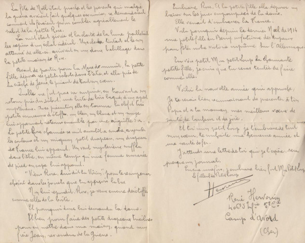 Lettre de René Hervouin, 406e d'Infanterie camp d'Avord (Cher), à sa marraine