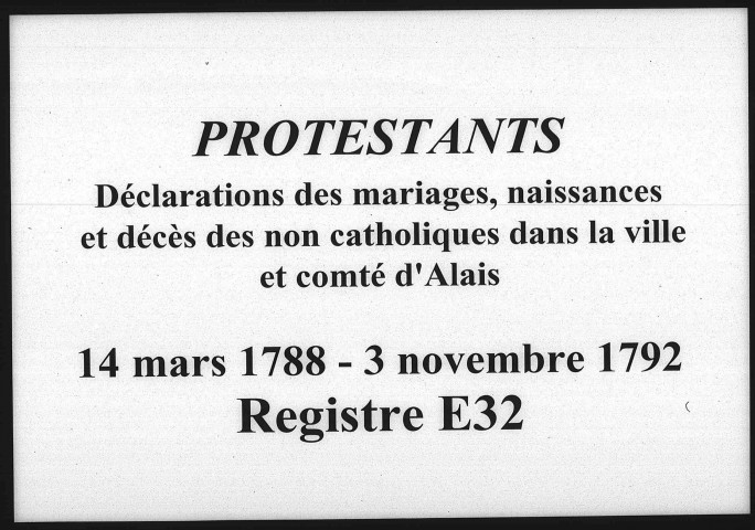 Protestants : Déclarations des Naissances, Mariages et Décès