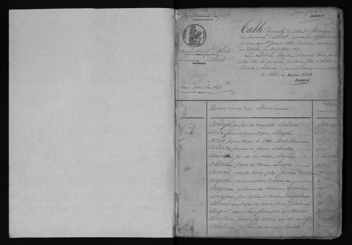 Table décennale 1833-1842 : Naissances, Mariages, Décès