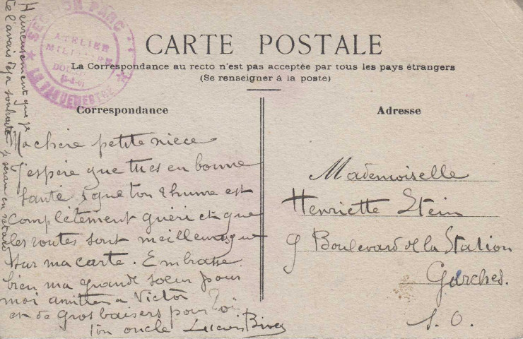 Carte postale dessinée par Lucien Biva et adressée à sa petite nièce pour la nouvelle année
