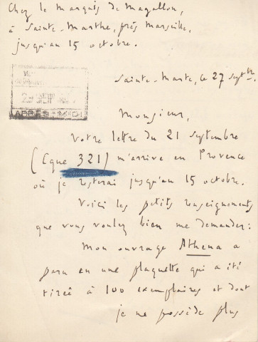 Lettre autographe signée du poète Fernand Mazade sur la publication de ses derniers ouvrages