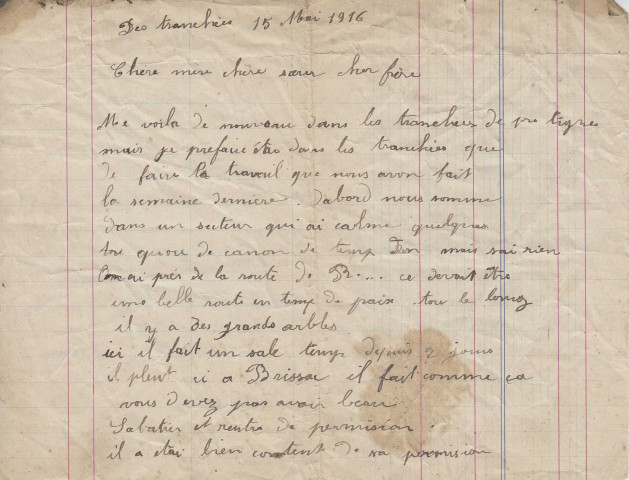 Lettre des tranchées envoyée par Aimé Roudil à sa mère, sa soeur et son frère