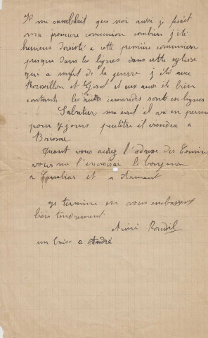 Lettre des Armées envoyée par Aimé Roudil à sa mère, son frère et sa soeur