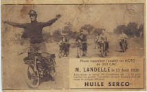 Exploit sur moto de 350 CMC de M. Landelle le 12 août 1928