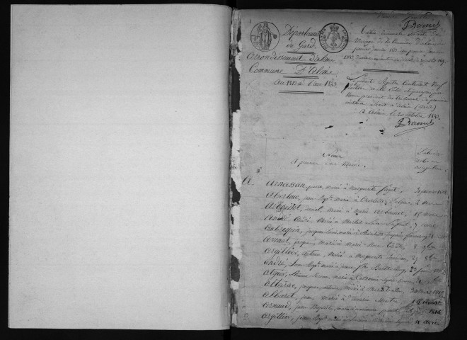 Table décennale 1813-1822 : Naissances, Mariages, Décès