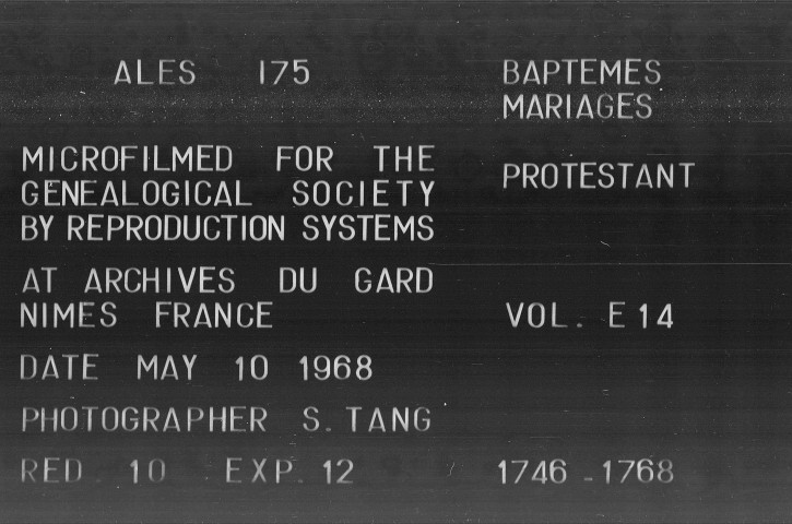 Protestants : Baptêmes, Mariages