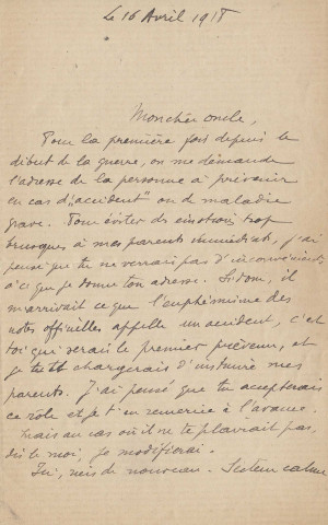 Lettre de Léonce Paul Cambon à son oncle