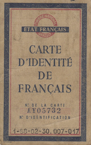 Carte d'identité de français : Gaston Antoine Pebreuil