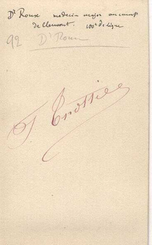 Docteur Roux médecin major au camp de Clermont 100ème de ligne