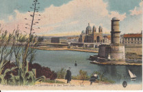 Marseille. La cathédrale et le fort Saint-Jean. Carte postale envoyée par Alfred Delpuech, de retour de permission, à Nancy Larguier, institutrice à Avilly par Senlis
