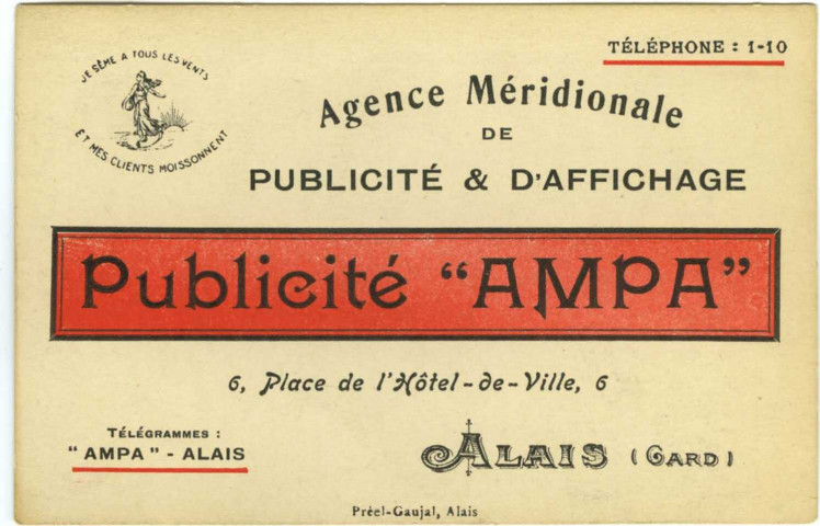 Carte de visite de l'agence AMPA 6 place de l'Hôtel de Ville