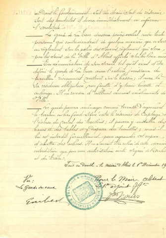 Consigne du garde des eaux de la Tour