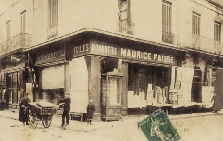 Nouveautés. Toiles. Roannerie. Maurice Faïsse, angle rue Sauvages et rue d'Avéjan