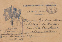 Correspondance militaire. Carte de Fernand Jamin à Gustave Massé château de Mardor Couches les Mines Saône et Loire