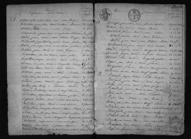 Table décennale 1813-1822 : Naissances, Mariages, Décès