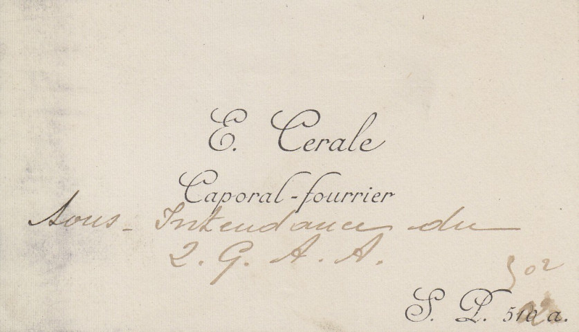 Carte de visite de E. Cerale caporal-fourrier