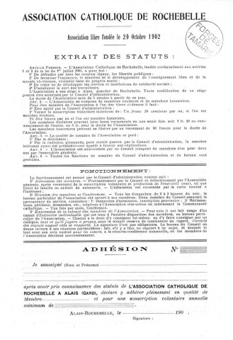 Extrait des statuts de l’Association catholique de Rochebelle