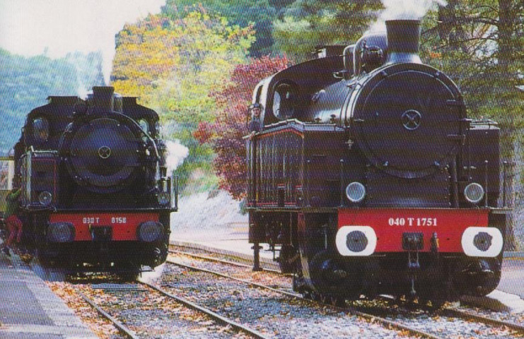 Train à vapeur des Cévennes. Locomotive 040 T 1751 et 030 T 8158 en gare d'Anduze