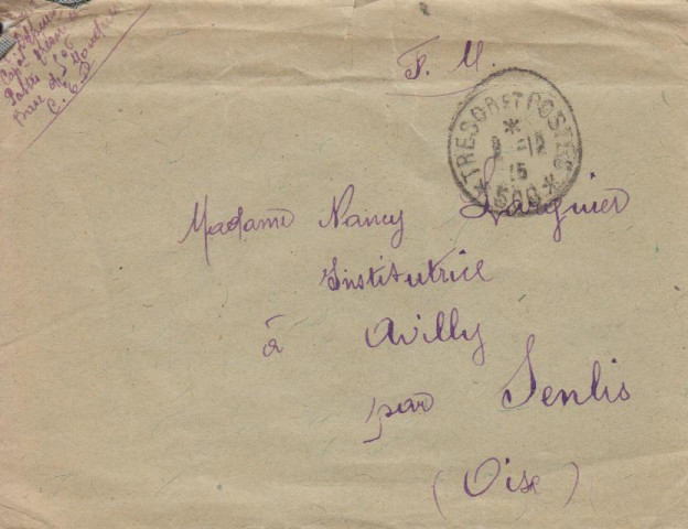Macédoine. Salonique - Casernes. Carte postale envoyée par le caporal au Trésor et Postes, Alfred Louis Delpuech, à sa tante Nancy Larguier, institutrice à Avilly près Senlis